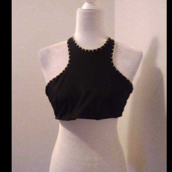 LOVERS + FRIENDS Halter Bikini Contrast Trim Top Sz M - Picture 1 of 4
